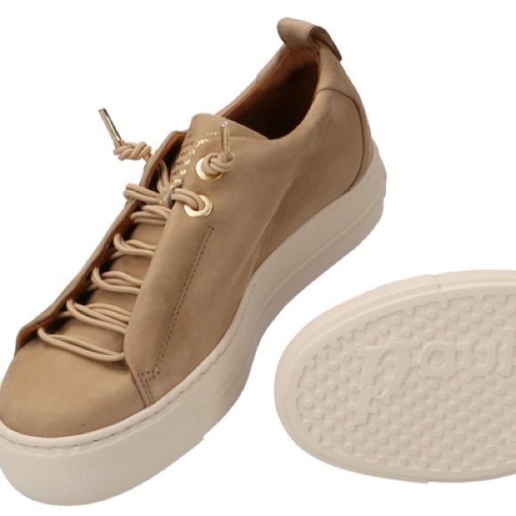 Nubuk Leather Lace Up Platform Sneakers. Tan color. - Picture 5 of 10